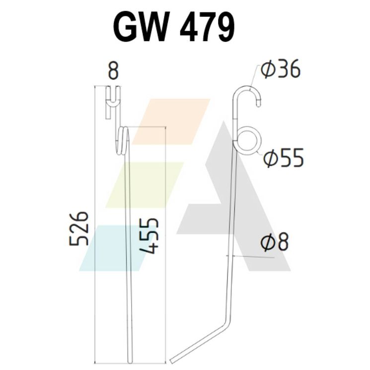 Dent de herse étrille, fil 8 mm, 510x25x53, 15099, EINBOCK, pièce interchangeable