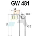 Dent pick-up 169mm, fil 5,5mm, pour presse à balles VICON 16618933, 16618933.86, 3055574R1, pièce interchangeable