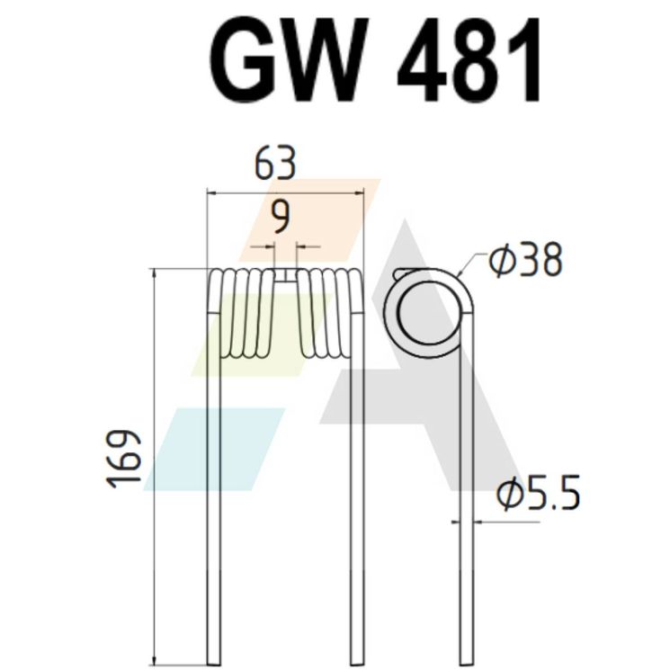 Dent pick-up 169mm, fil 5,5mm, pour presse à balles VICON 16618933, 16618933.86, 3055574R1, pièce interchangeable