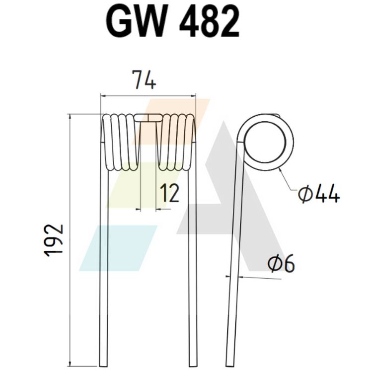 Dent pick-up 192 mm, fil 6 mm, pour presse à balles JOHN DEERE, CC103854 - E90235, pièce interchangeable