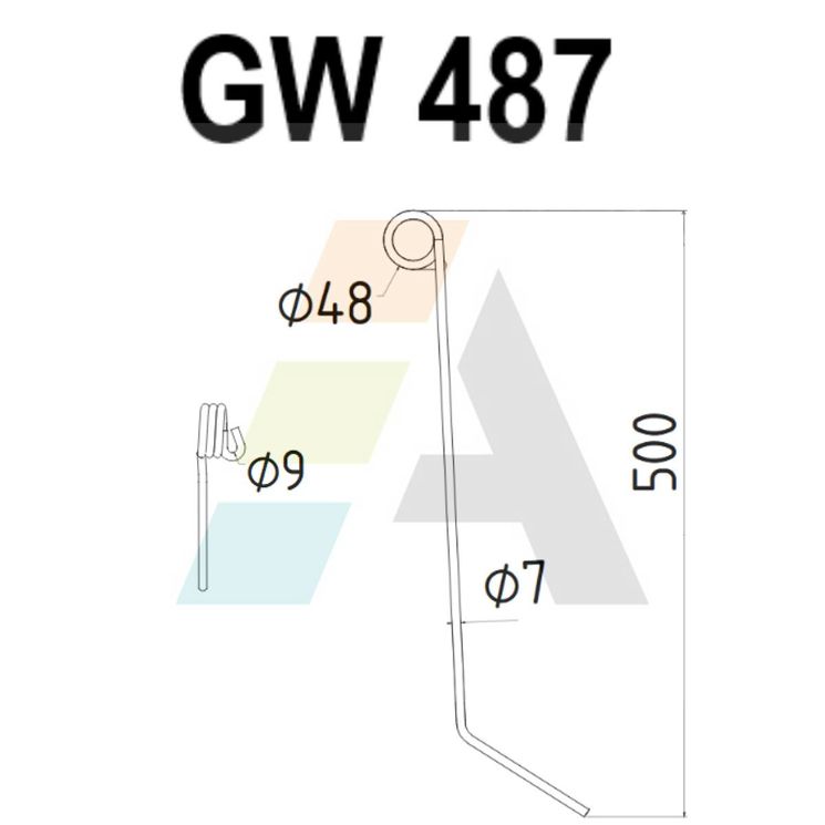 Dent de herse étrille, fil 7 mm, 490x50, 931127, HATZENBICHLER, pièce interchangeable