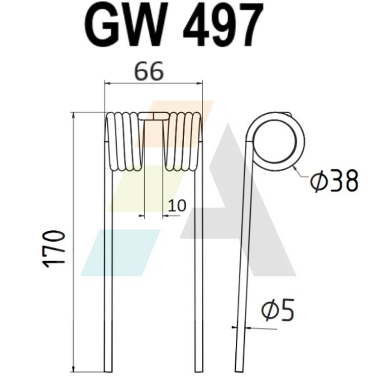 Dent pick-up 170mm, fil 5mm, pour presse à balles VICON 1661 7250, Z4400510, VF16618868.86, pièce interchangeable