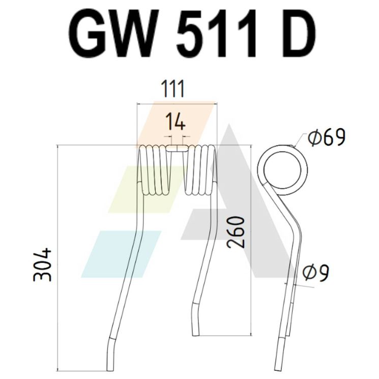 Dent pick-up 304mm, fil 9mm, pour presse à balles FARENDLOSE 511043LKR, pièce interchangeable