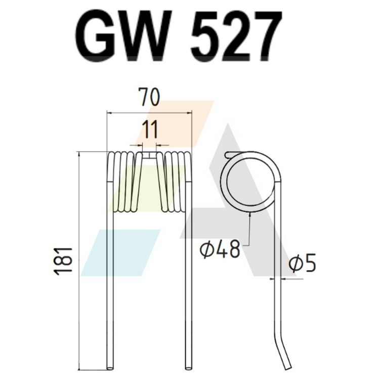 Dent pick-up 181mm, fil 5mm, pour presse à balles HESSTON, 700 714 826, pièce interchangeable