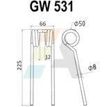 Dent pick-up 225mm, fil 8mm, pour presse à balles DROUET SYSTEME, PDS.DT.8-57, pièce interchangeable