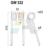 Dent pick-up 223mm, fil 8mm, pour presse à balles DROUET SYSTEME, PDS.DT.8-75, pièce interchangeable