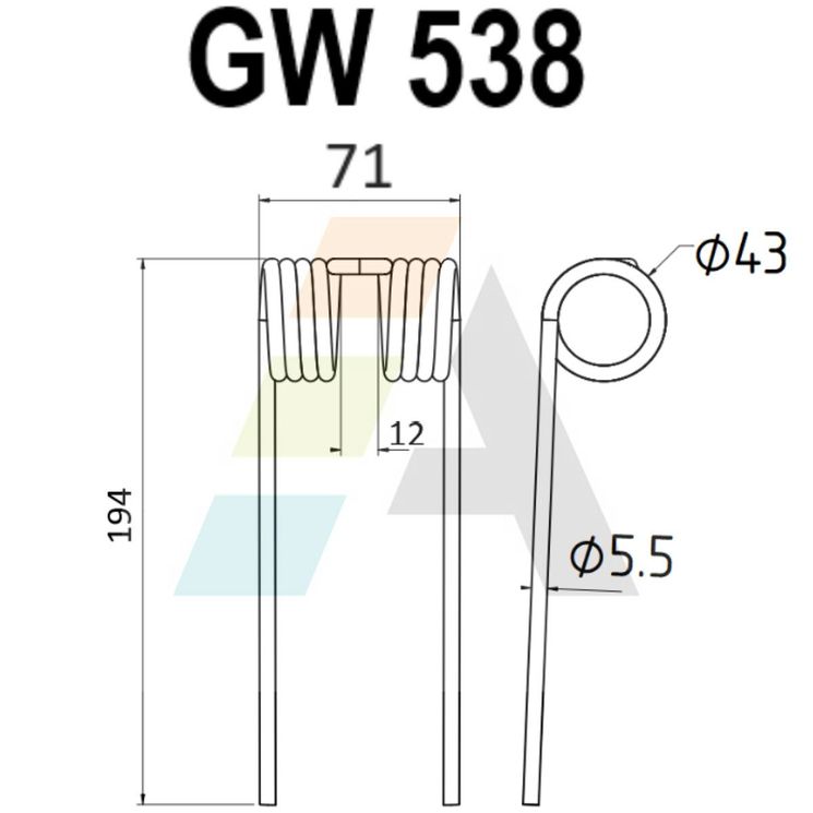 Dent pick-up 194 mm, fil 5,5 mm, pour presse à balles JOHN DEERE 864, CC128802, pièce interchangeable