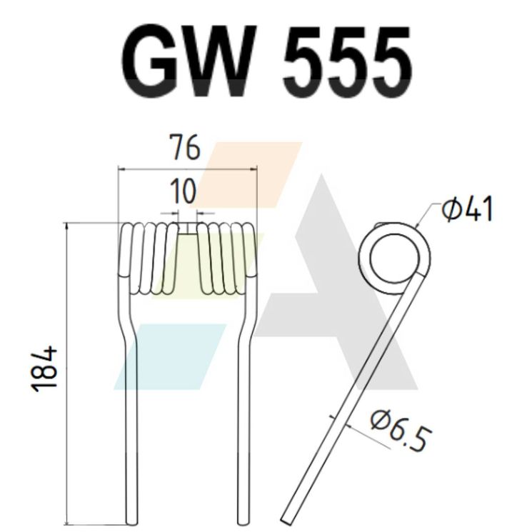 Dent pick-up 184mm, fil 6,5mm, pour presse à balles POTTINGER, 436 000 001.0, pièce interchangeable