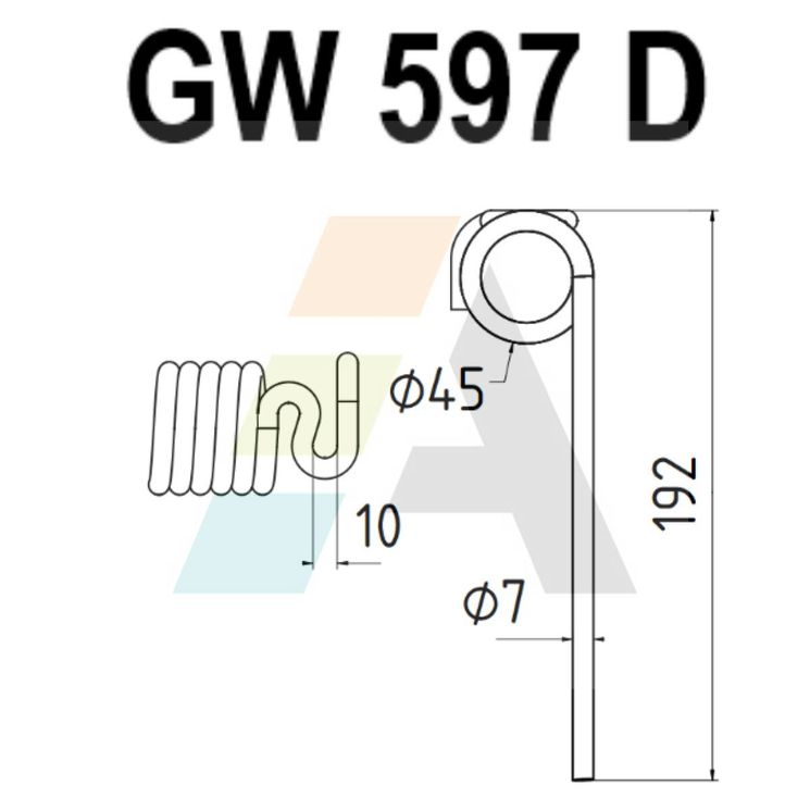 Dent pick-up 192 mm, fil 7 mm, pour presse à balles JOHN DEERE 864, CC128826, droit, pièce interchangeable