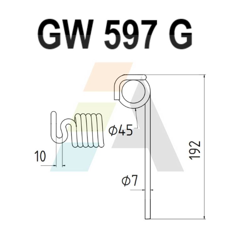 Dent pick-up 192 mm, fil 7 mm, pour presse à balles JOHN DEERE 864, CC128825, gauche, pièce interchangeable