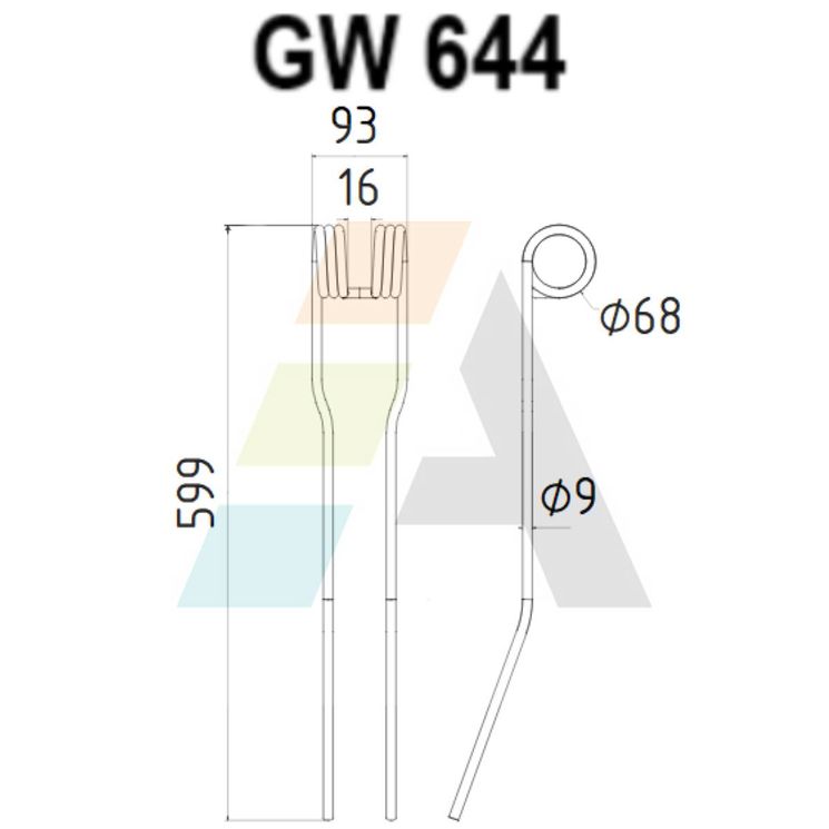 Dent d'andaineur, pour KUBOTA 16644863.86, VF16644863.86, pièce interchangeable