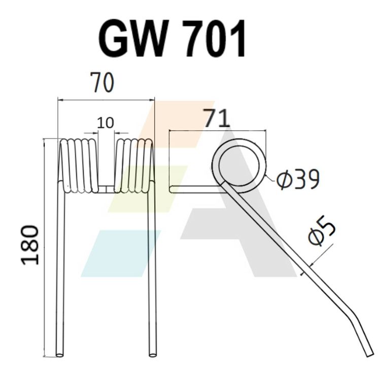 Dent pick-up 180mm, fil 5mm, pour presse à balles HESSTON 700056075, 701710102, pièce interchangeable