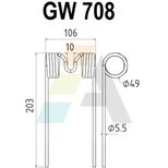 Dent double griffe pour faneuse 5,5mm x 203mm, UNIVERSEL, pièce interchangeable