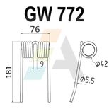 Dent pick-up 181mm, fil 5,5mm, pour presse à balles SUPERTINO, SR 03020AI0/028, pièce interchangeable