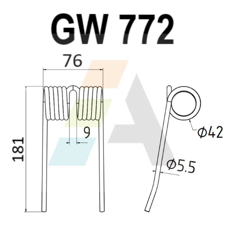 Dent pick-up 181mm, fil 5,5mm, pour presse à balles SUPERTINO, SR 03020AI0/028, pièce interchangeable