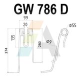 Dent de faneuse pour LELY 4104611590, pièce interchangeable