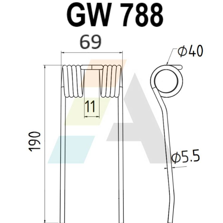 Dent pick-up 190mm, fil 5,5mm, pour presse à balles MCHALLE, CTN00008, pièce interchangeable