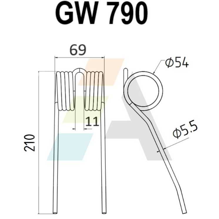 Dent pick-up 210mm, fil 5,5mm, pour presse à balles MASSEY FERGUSON, 700728401, pièce interchangeable