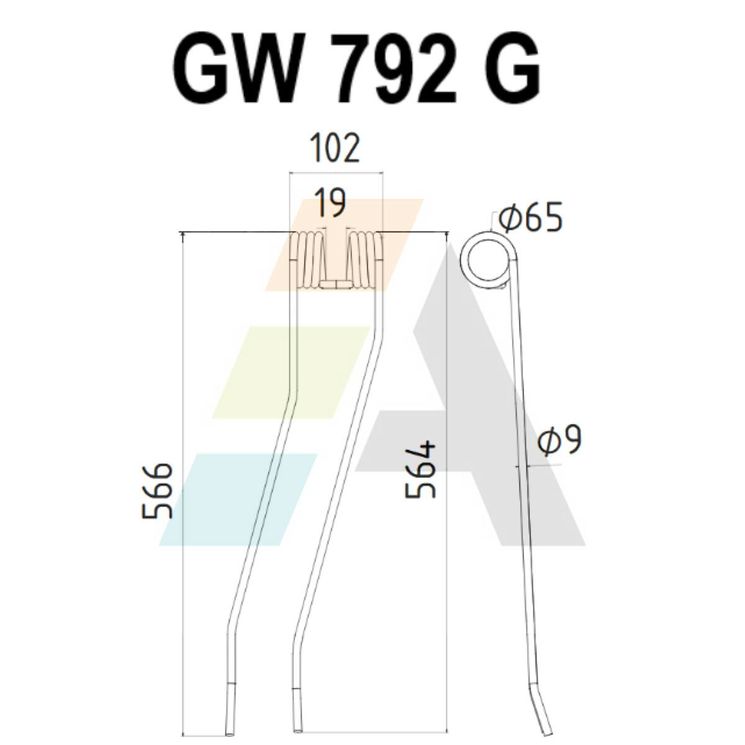 Dent de faneuse EUROMARK, Lg.566/564xØ9mm, pièce interchangeable