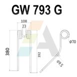 Dent de faneuse pour STOLL, 0673744, 0673742, 52545, pièce interchangeable