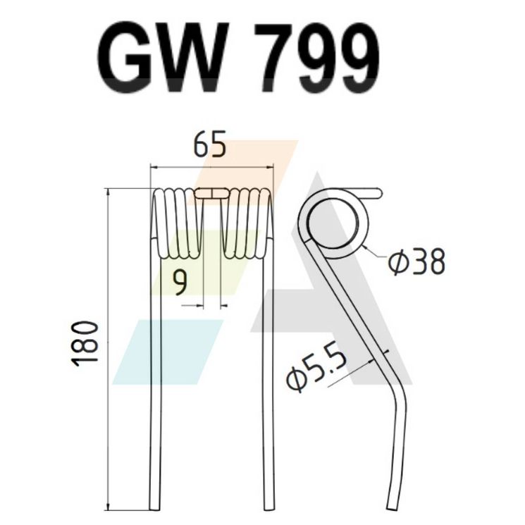 Dent pick-up 180mm, fil 5,5mm, pour presse à balles ROC, 6622, pièce interchangeable