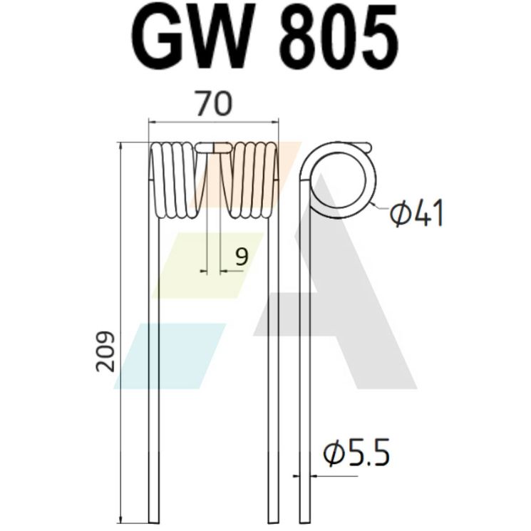 Dent pick-up 209mm, fil 5,5mm, pour presse à balles WELGER, 0940527000, 940-52-70-00, pièce interchangeable