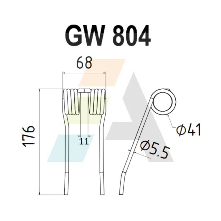 Dent pick-up 176mm, fil 5,5mm, pour presse à balles KRONE 2700 5012.0, 270050120, pièce interchangeable