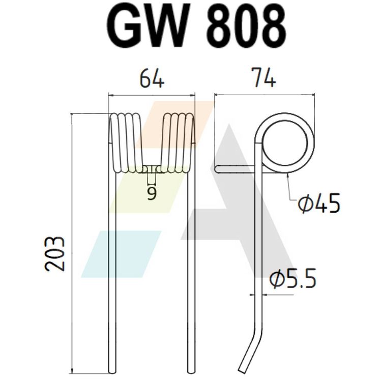 Dent d'andaineur double griffe 5,5mm pour UNIVERSEL, Lg.203xlg.64mm, pièce interchangeable