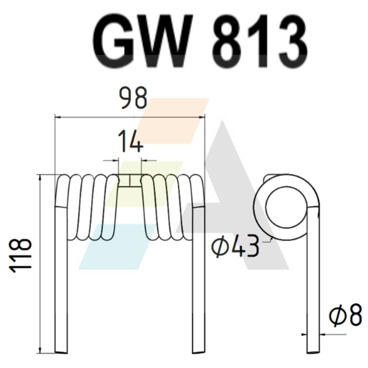 Dent pick-up 539mm, fil 9mm, pour presse à balles MOGETTE, pièce interchangeable