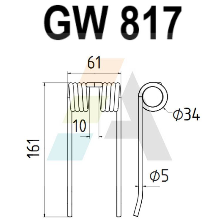 Dent pick-up 161mm, fil 5mm, pour presse à balles STRAUTMANN, 87010630, 52755.10, pièce interchangeable