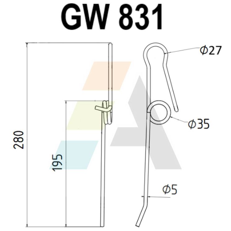 Dent pick-up 280mm, fil 5mm, pour presse à balles pour MASSEY FERGUSON, 914978M1, pièce interchangeable