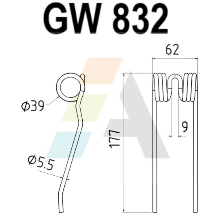 Dent pick-up 177mm, fil 5,5mm, pour presse à balles MENGELE, 2128199, pièce interchangeable