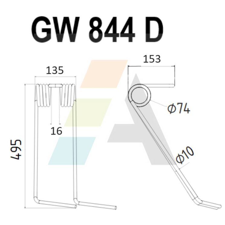 Peigne double griffes, fil 10mm, 981421 - 081421T, droit, pour semoir sulky xeos, pièce interchangeable