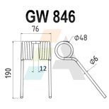 Dent pick-up 190mm, fil 6mm, pour presse à balles JOHN DEERE, CC123562, pièce interchangeable