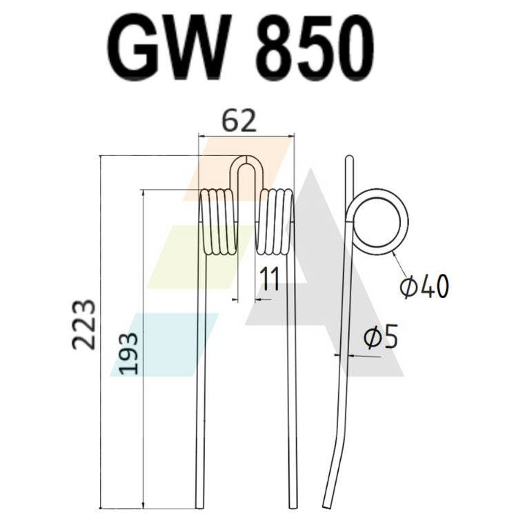 Dent pick-up 223mm, fil 5mm, pour presse à balles BELAIR, 49797, pièce interchangeable