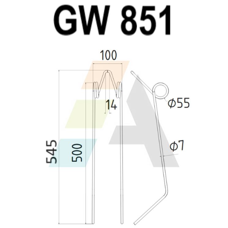 Dent de herse étrille, fil 7 mm, 550x99x56, 50400317, CARRE, pièce interchangeable