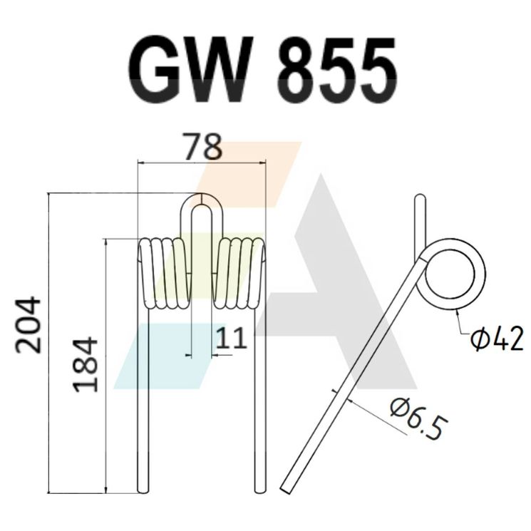 Dent double griffe pour faneuse 6,5mm x 204mm, UNIVERSEL, pièce interchangeable