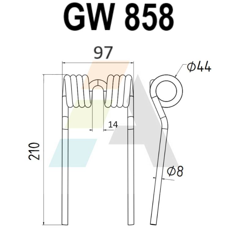 Dent double griffe pour faneuse 8mm x 210mm, UNIVERSEL, pièce interchangeable