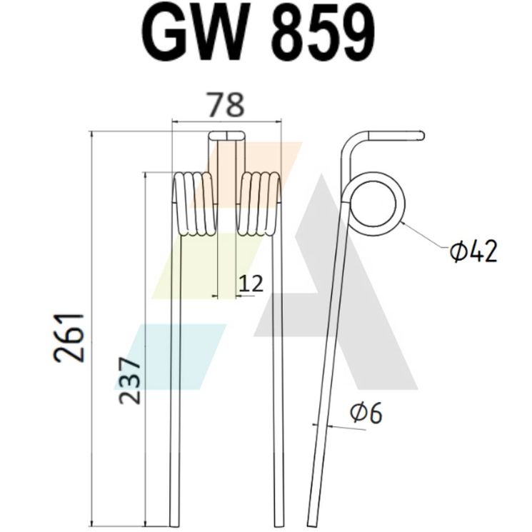 Dent pick-up 261mm, fil 6mm, pour presse à balles UNIVERSEL, pièce interchangeable