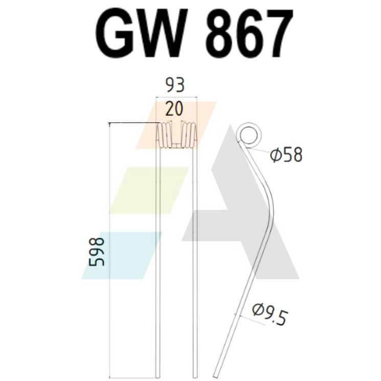 Dent double griffe pour faneuse AGRAM-GALLIGNANI, 155 143 0306, pièce interchangeable