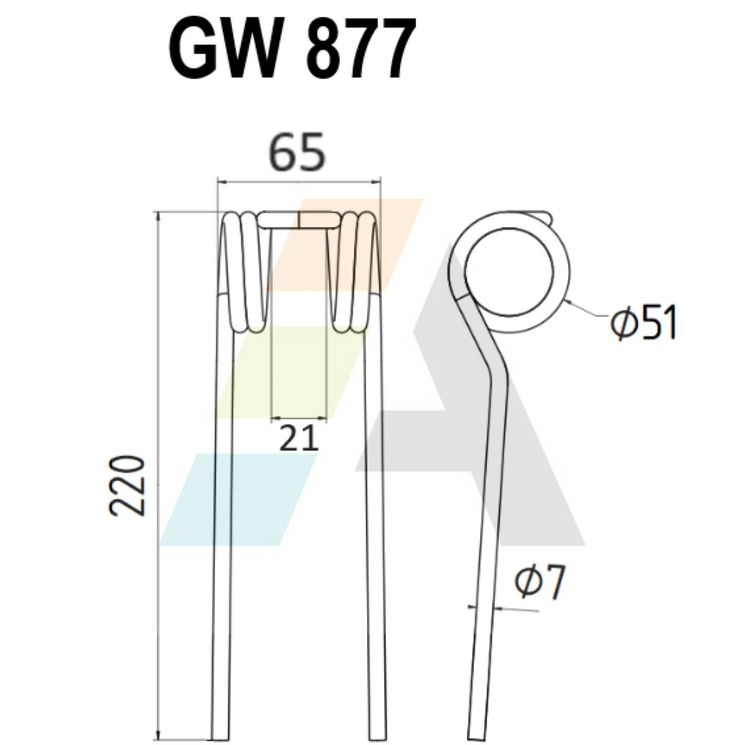 Dent pick-up 220mm, fil 7mm, pour presse à balles DROUET, PDS.DT.7-57, pièce interchangeable