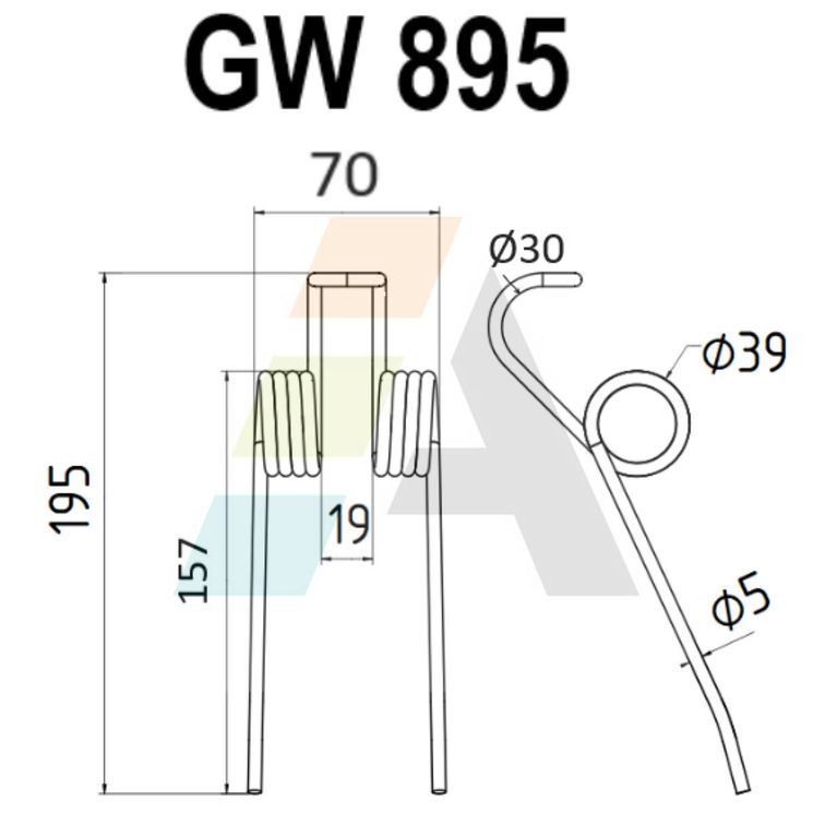 Dent pick-up 195mm, fil 5mm, pour presse à balles CLAAS-BAUTZ 386 100 0-95, 0009008950, 9008950, pièce interchangeable