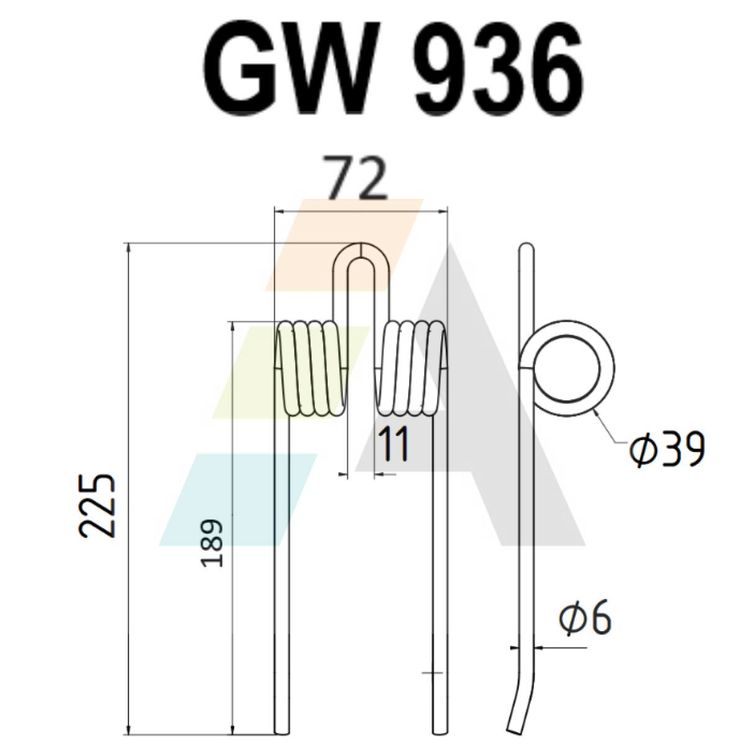 Dent pick-up 39mm, fil 6mm, pour presse à balles HESSTON 7000559360, pièce interchangeable