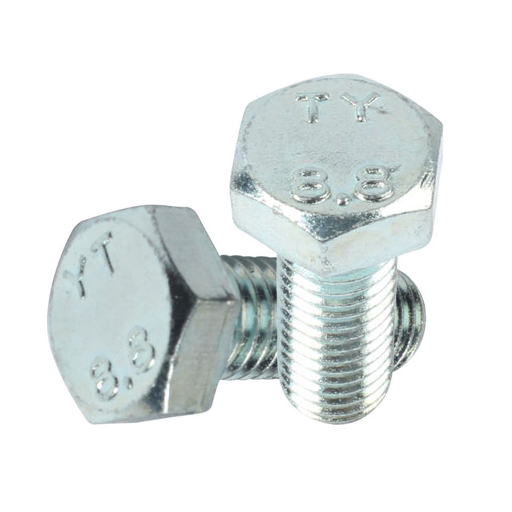 Vis à tête hexagonale TH, diamètre 7 mm, longueur 16 à 45 mm, entièrement filetée, classe 8.8, zinguée, DIN 933, sans écrou