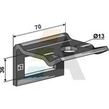 Bride de fixation pour dent 40 x 12 avec renfort double spire 40 x 10, chassis 50x15, dimensions 70x8, pièce interchangeable