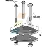 Bride de fixation avec deux plaques pour dent double ressort 55x40, bati 100x100, pièce interchangeable