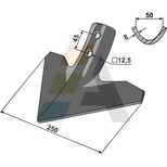 Soc triangulaire 250x8, 2 trous diamètre 12mm entraxe 45 mm, pour dent 70x12 et 80x12, universel, pièce interchangeable