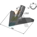 Soc triangulaire 300x8, 2 trous diamètre 12mm entraxe 45 mm, pour dent 70x12 et 80x12, universel, pièce interchangeable