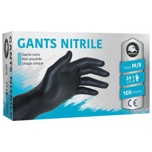 Gants Jetables Nitrile Noir Non Poudrés (x100) - Gants Jetables et