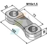 Ecrou à panier 102x32x16mm, entraxe 73mm, trous M16x1,5 pour dent de herse rotative LEMKEN, 4598601, pièce interchangeable